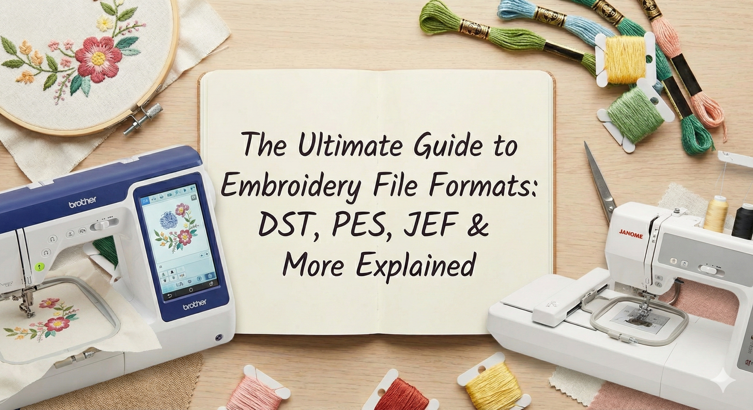 Embroidery file formats comparison DST, PES, and JEF for embroidery machines