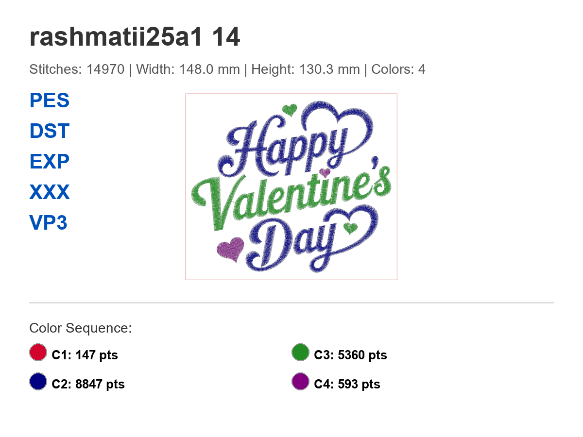 Happy Valentine’s Day heart machine embroidery design digital file