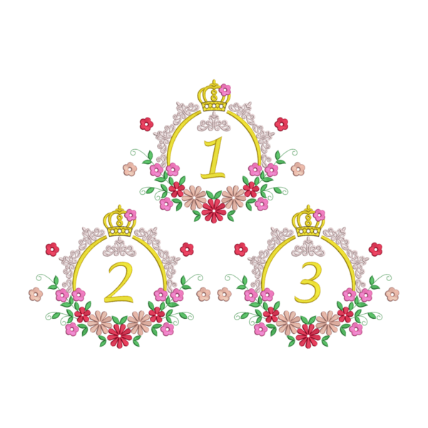 Birthday embroidery design number 1 with crown and floral wreath – 220mm – DST PES VP3
