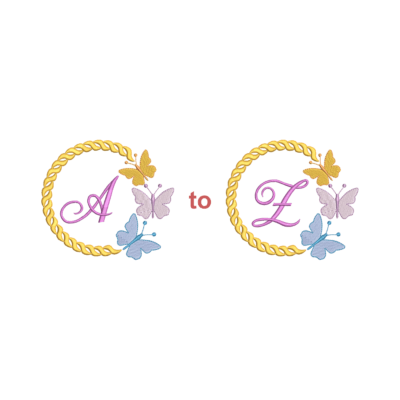 Beautiful Butterfly Wreath Alphabet Machine Embroidery Design Bundle A-Z - Perfect for Monograms, Nursery Decor, and Girls' Gifts