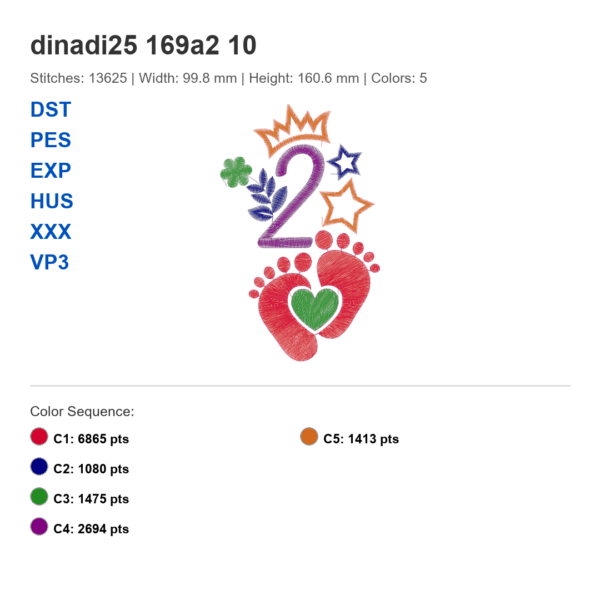 Baby Milestone Birthday Embroidery Bundle – Numbers 1, 2 & 3 with Baby Footprints, Crown, Clover & Stars | 3 Sizes | PES DST EXP XXX HUS VP3