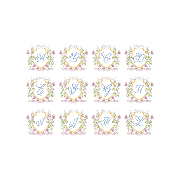 Floral Crest Monogram Embroidery Design A to Z – Complete 26-Letter Alphabet Bundle