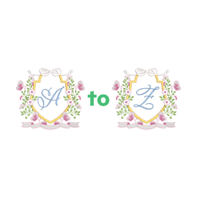 Floral Crest Monogram Embroidery Design A to Z – Complete 26-Letter Alphabet Bundle