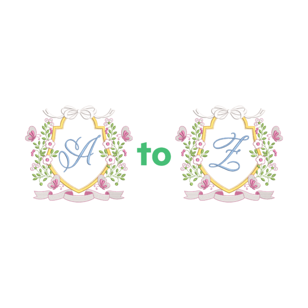 Floral Crest Monogram Embroidery Design A to Z – Complete 26-Letter Alphabet Bundle