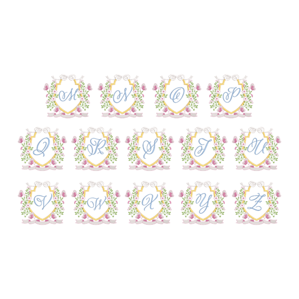Floral Crest Monogram Embroidery Design A to Z – Complete 26-Letter Alphabet Bundle