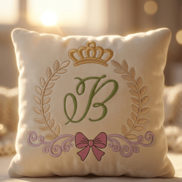 Royal Crown Monogram Embroidery Design Bundle A to Z – Laurel Wreath Alphabet with Bow – Machine Embroidery Files in DST PES HUS EXP XXX Formats – 200x213mm Instant Download