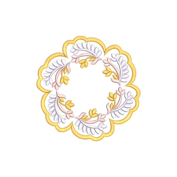 Placemat Embroidery Design Floral Leaf Wreath Round Scalloped Table Mat - Elegant Gold White Blush Dining Kitchen Decor Machine Embroidery Instant Download