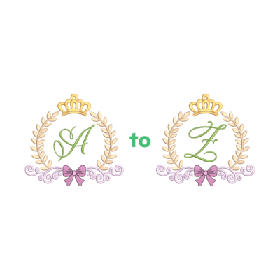 Royal Crown Monogram Embroidery Alphabet A to Z