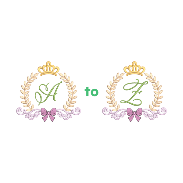 Royal Crown Monogram Embroidery Alphabet A to Z
