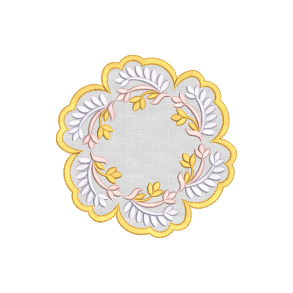 Placemat Embroidery Design Floral Leaf Wreath Round Scalloped Table Mat - Elegant Gold White Blush Dining Kitchen Decor Machine Embroidery Instant Download
