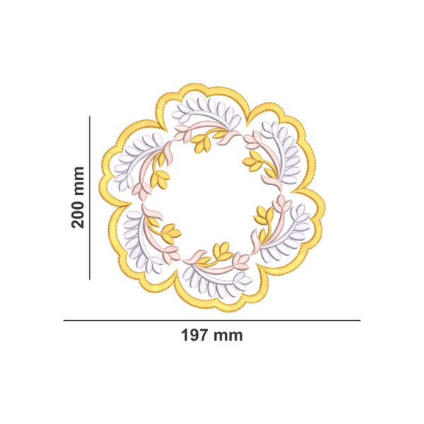Placemat Embroidery Design Floral Leaf Wreath Round Scalloped Table Mat - Elegant Gold White Blush Dining Kitchen Decor Machine Embroidery Instant Download
